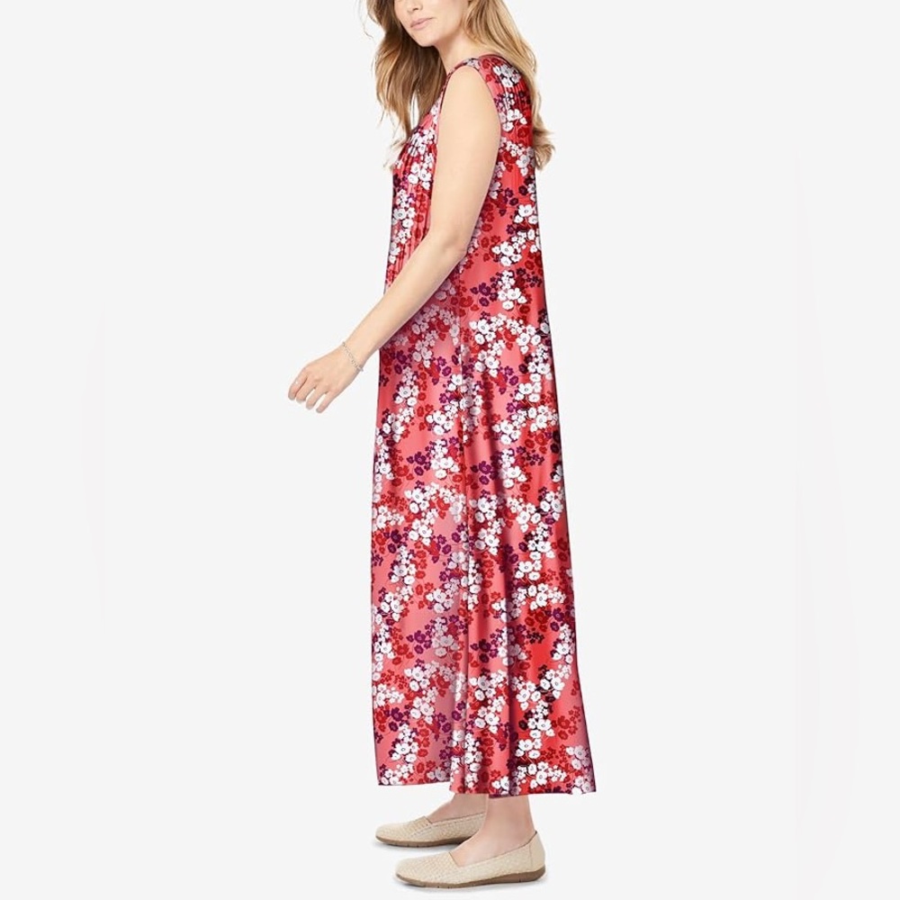 Woman Within Poly Rayon Colorful Floral Pleated Sleeveless Pull On Dress L 18/20 - Picture 4 of 15